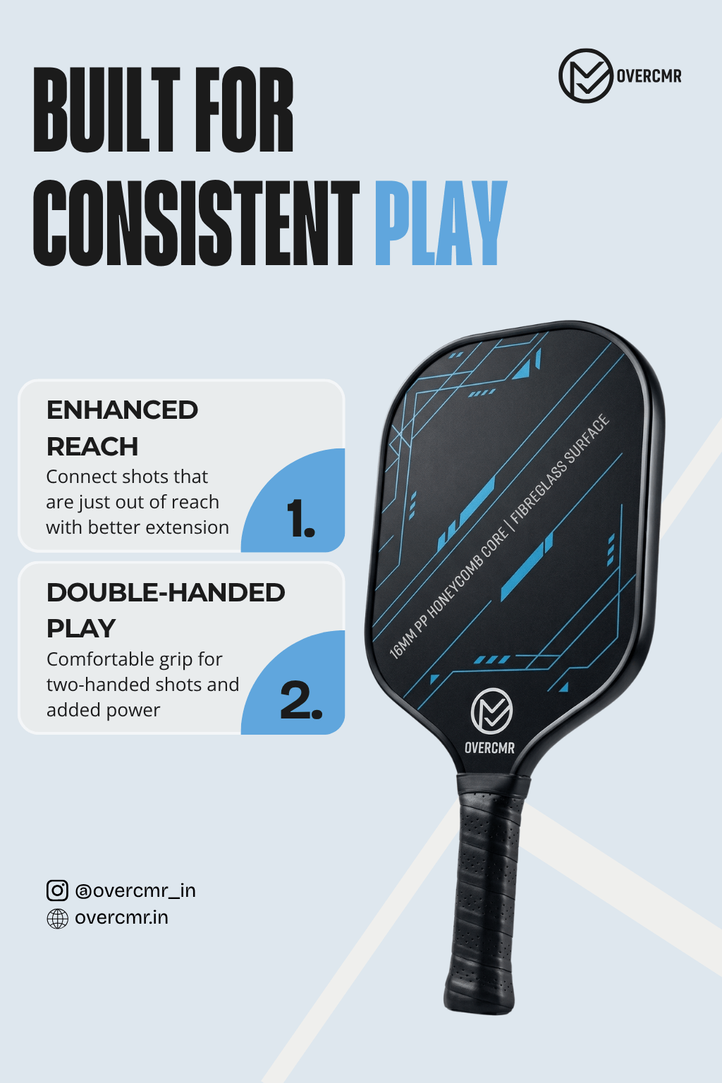 Fibreglass Pickleball Paddle Set for Beginners | 2 Paddles + 4 Balls | Overcmr India - Image 2