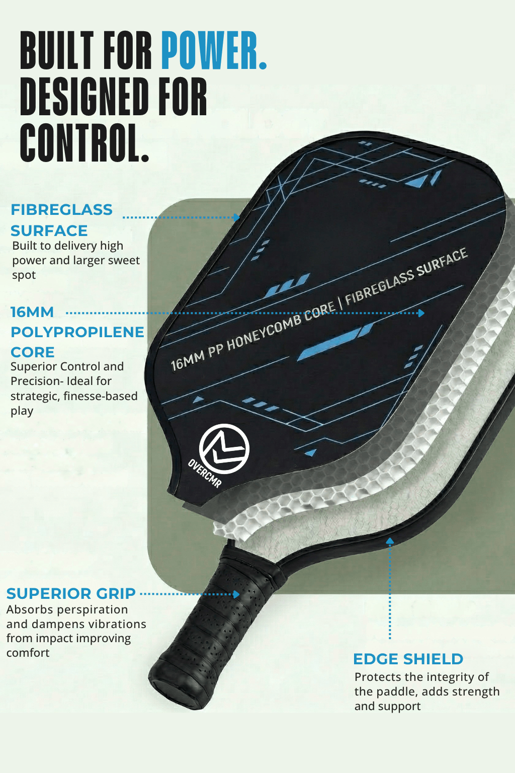 Fibreglass Pickleball Paddle Set for Beginners | 2 Paddles + 4 Balls | Overcmr India - Image 5