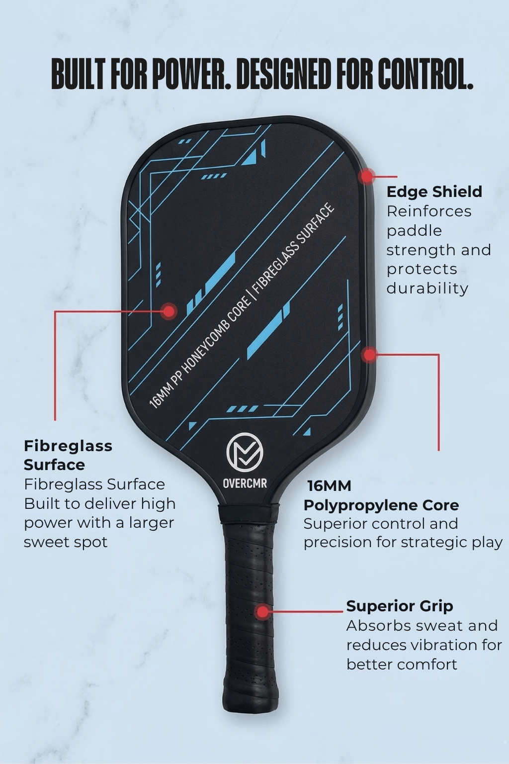 Fibreglass Pickleball Paddle Set for Beginners | 2 Paddles + 4 Balls | Overcmr India - Image 3