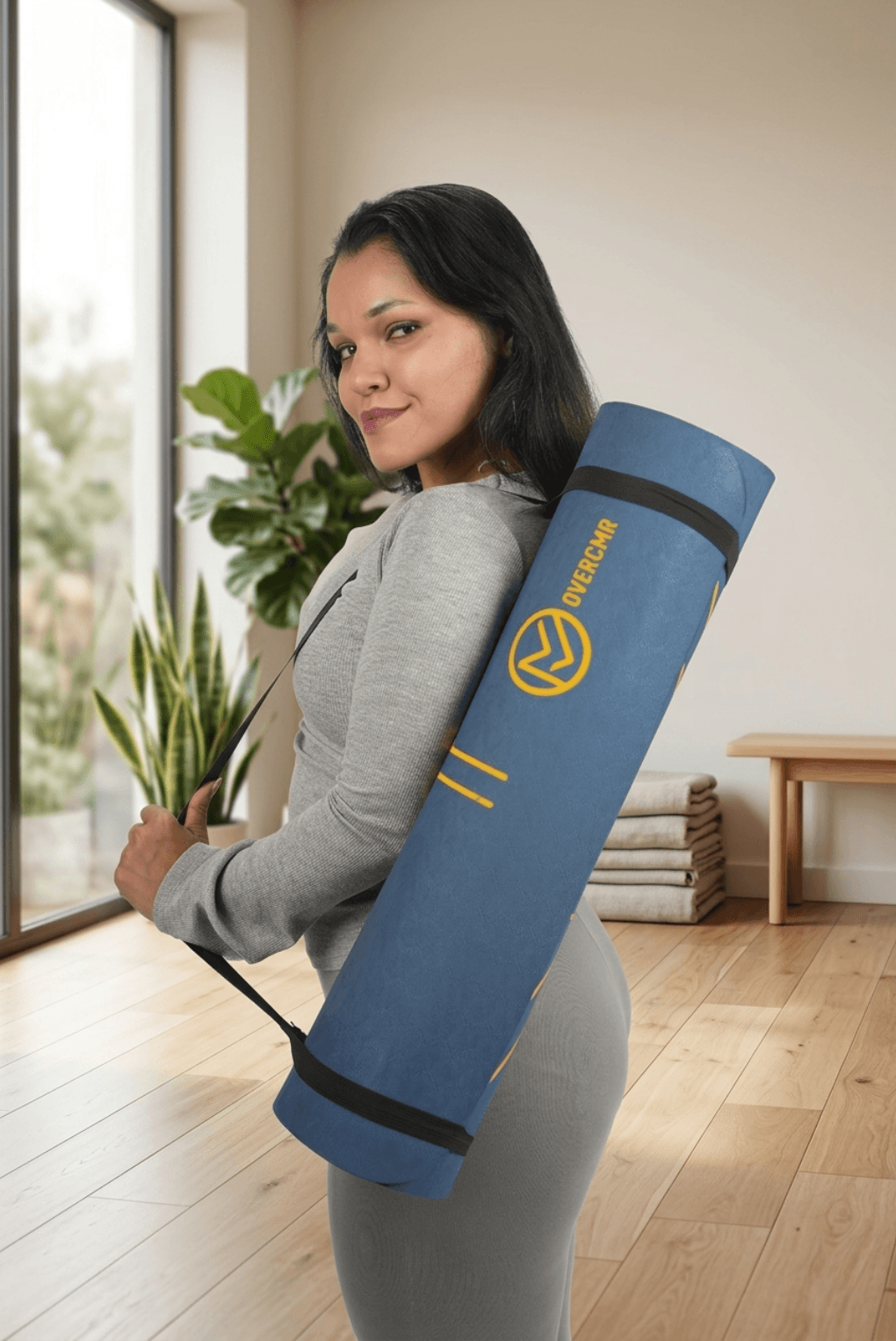 Body Alignment TPE Yoga Mat (Navy Blue) - Image 3