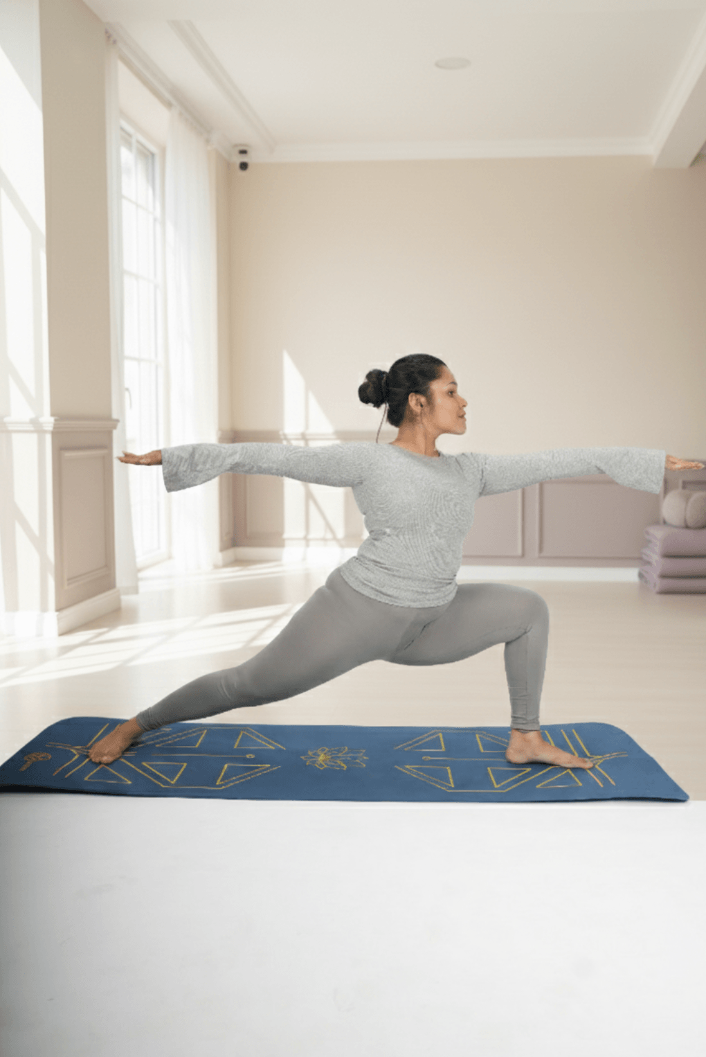Body Alignment TPE Yoga Mat (Navy Blue) - Image 2