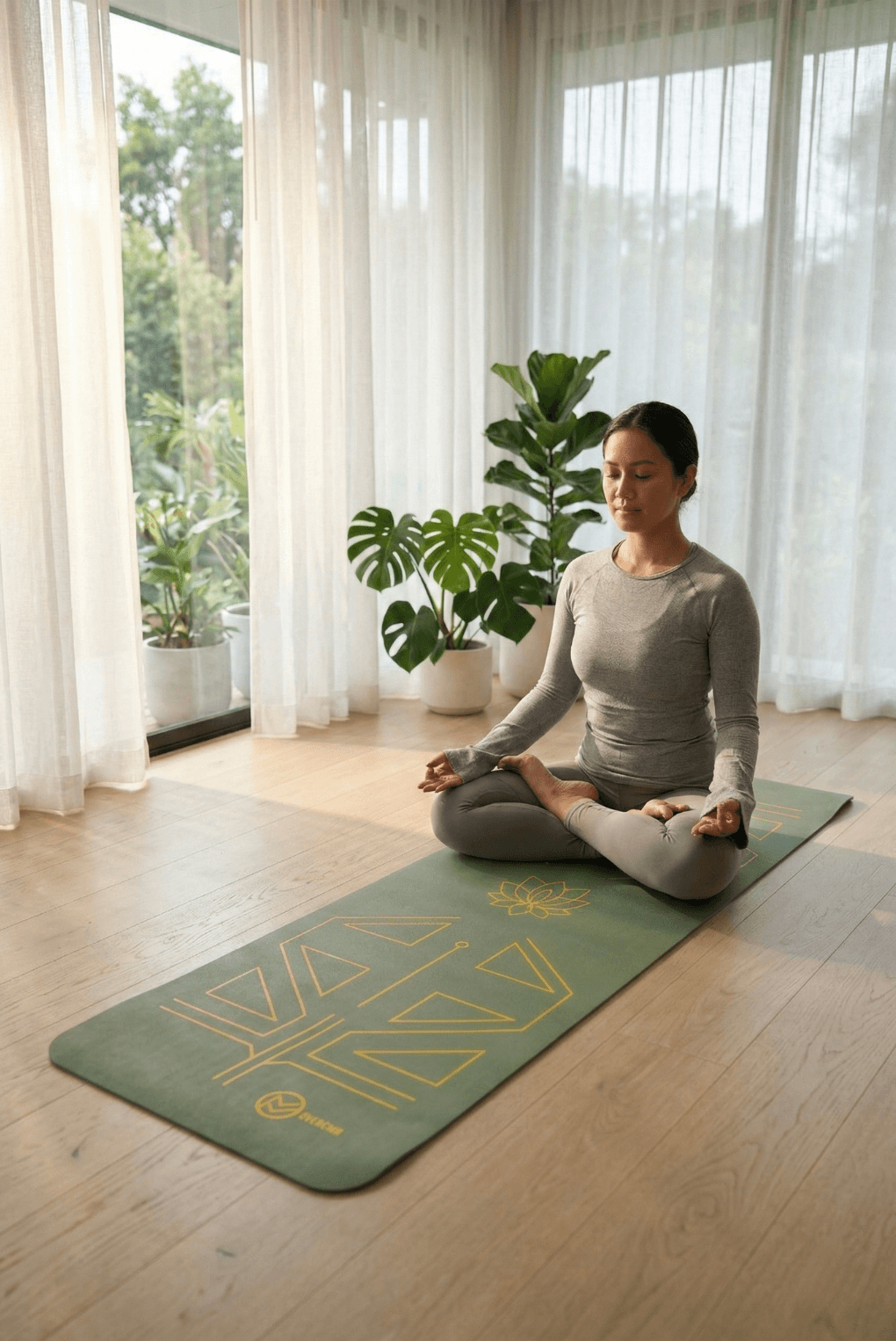 Body Alignment TPE Yoga Mat ( Olive Green ) - Image 3