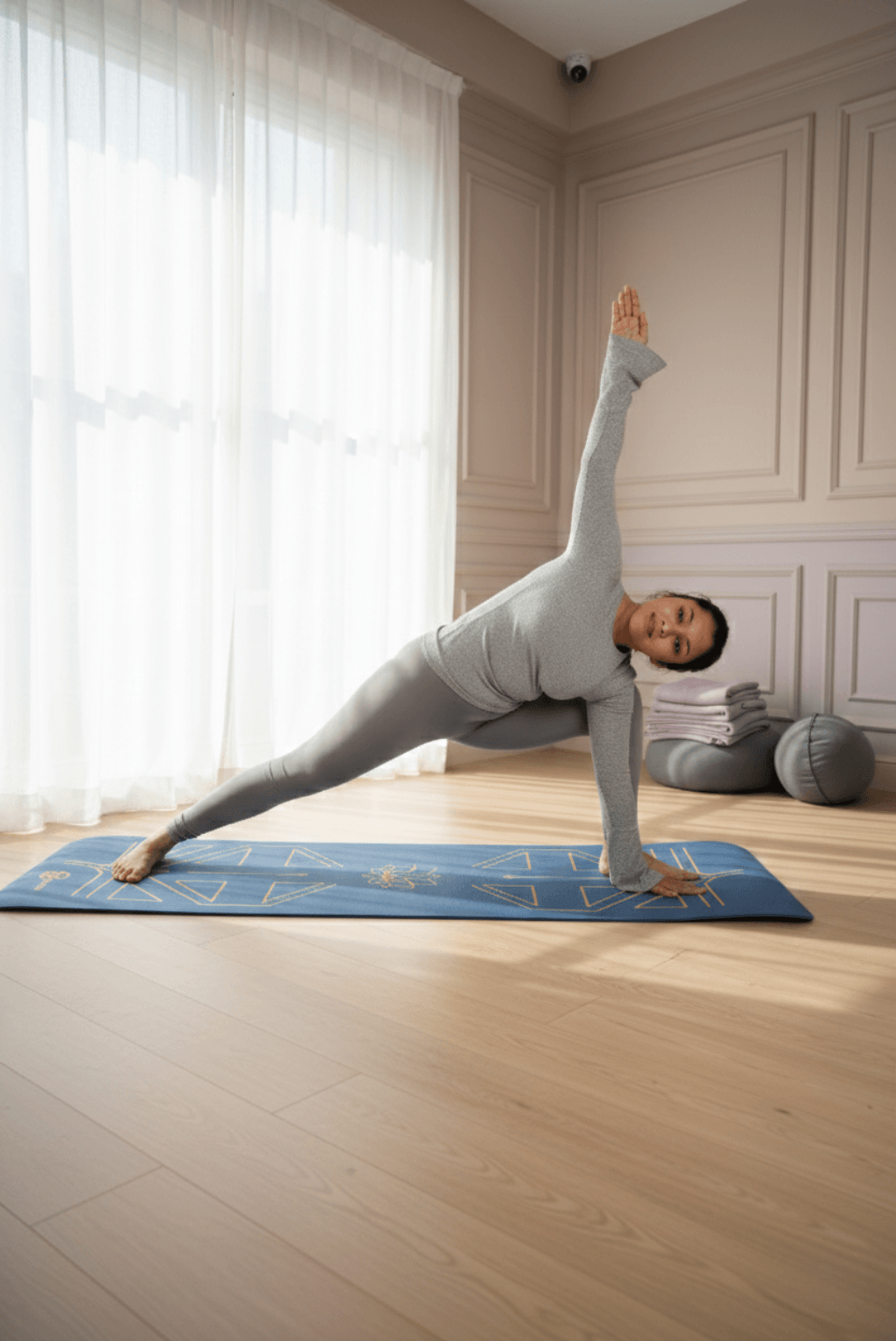 Body Alignment TPE Yoga Mat (Navy Blue) - Image 4